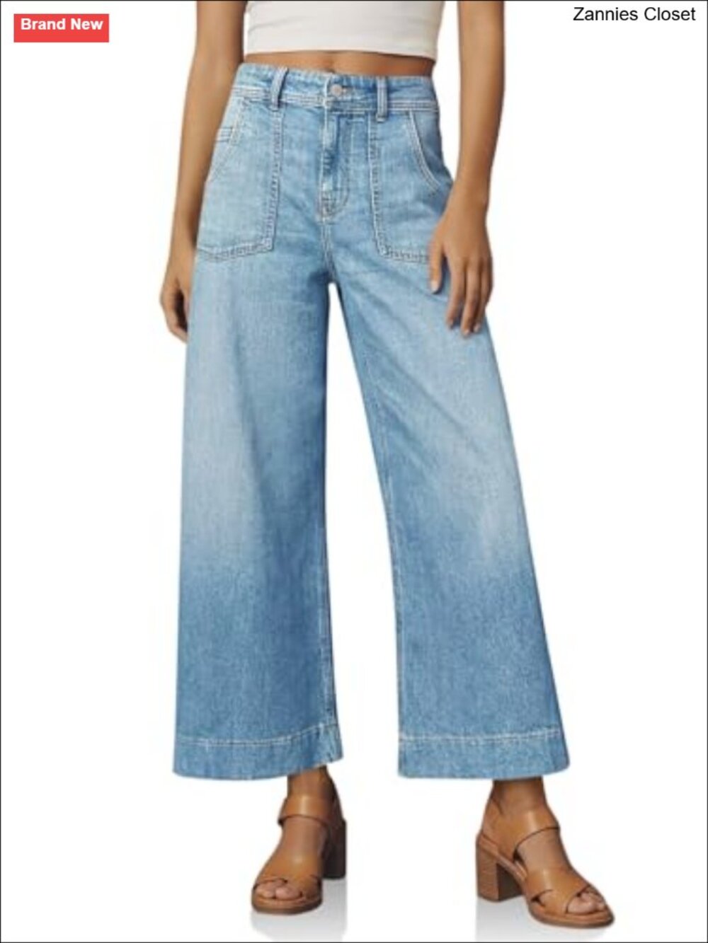 Cropped Wide Leg High Waisted Stretchy Denim Jeans